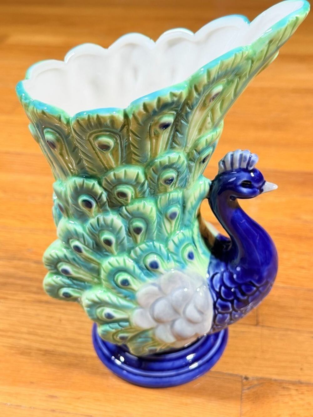 Barconic Peacock Tiki Mug Vase Ceramic Blue Green Glaze